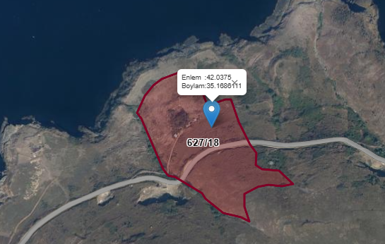 Şahin Tepesi federasyon kaydındaki iniş alanının TKGM uydu görünümü